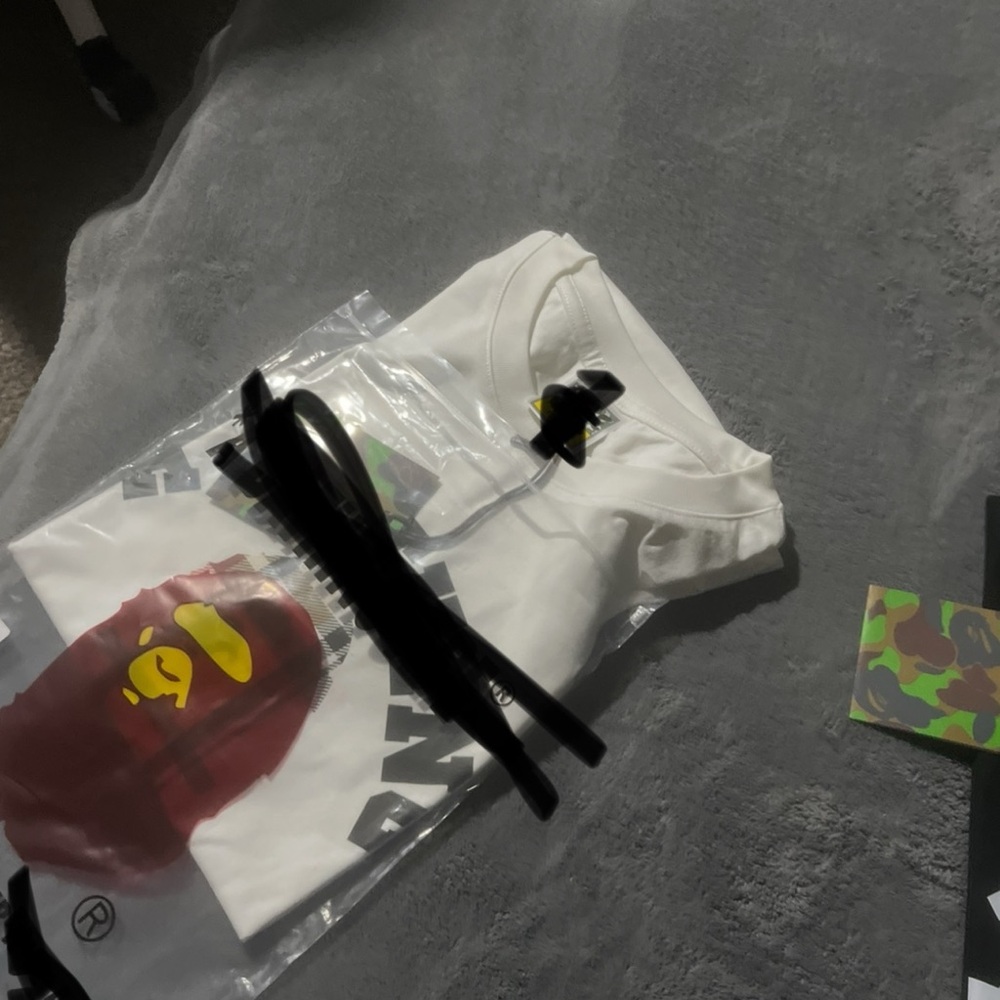 Bape White Tee with Red and Black Graphic